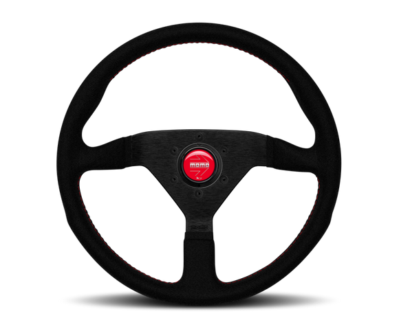 Momo Montecarlo Alcantara Steering Wheel 320 mm - Black/Red Stitch/Black Spokes