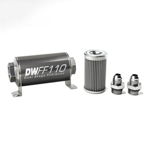 DeatschWerks Stainless Steel 8AN 100 Micron Universal Inline Fuel Filter Housing Kit (110mm)