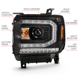 ANZO 2016-2019 GMC Sierra 1500 Projector Headlight Plank Style Black w/ Sequential Amber Signal