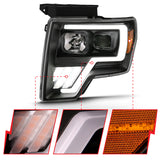 ANZO 2009-2013 Ford F-150 Projector Light Bar G4 Switchback Headlights Black Amber