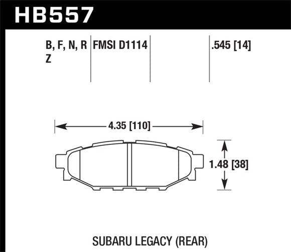 Hawk 2013-2014 Subaru BRZ Ltd (277mm Fr Disc/Solid Rr Disc) High Perf. Street 5.0 Rear Brake Pads