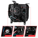 ANZO 2016-2019 GMC Sierra 1500 Projector Headlight Plank Style Black w/ Sequential Amber Signal