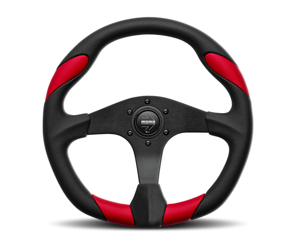 Momo Quark Steering Wheel 350 mm - Black Poly/Black Spokes/Red Inserts