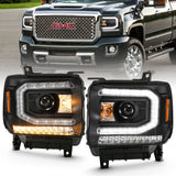 ANZO 2016-2019 GMC Sierra 1500 Projector Headlight Plank Style Black w/ Sequential Amber Signal