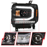 ANZO 2016-2019 GMC Sierra 1500 Projector Headlight Plank Style Black w/ Sequential Amber Signal