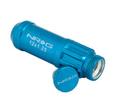 NRG Innovations M12 x 1.25 Steal Lug Nut w/ dust cap cover Set 21 pc Blue w/ locks & lock socket LN-LS710BL-21