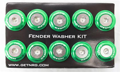 NRG Innovations Fender Washer Kit, Set of 10, Green, Rivets for Plastic FW-100GN