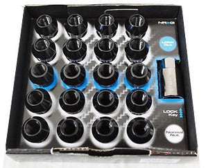 NRG Innovations M12 x 1.5 Steel Lug Nut w/ dust cap cover Set 21 pc Black w/ locks & lock socket LN-LS700BK-21