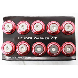 NRG Innovations Fender Washer Kit, Set of 10, Red, Rivets for Plastic FW-100RD