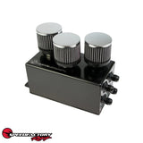 SpeedFactory Racing Black Edition 3‑Filter Oil Catch Can – Battery Tray Mount