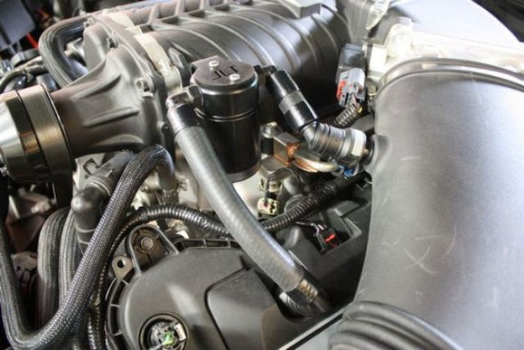 JLT Driver Side Oil Separator 3.0 - Black Anodized for 11-17 Ford Mustang GT