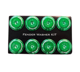 NRG Innovations Fender Washer Kit, Set of 8, Green with Color Matched Bolts, Rivets for Plastic FW-800GN
