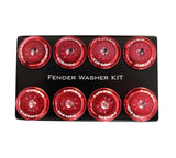 NRG Innovations Fender Washer Kit, Set of 8, Red with Color Matched Bolts, Rivets for Plastic FW-800RD