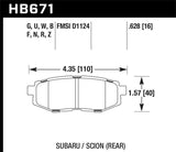Hawk HPS Brake Pads for BR-Z/FR-S/Legacy/Outback-REAR HB671F.628