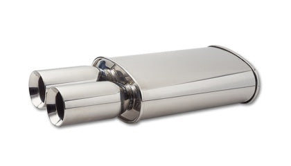 Vibrant StreetPower Oval Muffler w/Dual 3.5in Round Tips Straight Cut Beveled Edge 2.5in inlet
