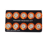 NRG Innovations Fender Washer Kit, Set of 10, Orange, Rivets for Plastic FW-100OR