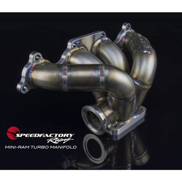 SpeedFactory Stainless Steel Turbo Manifold Mini Ram Style D Series T3 Flange w 38-40mm 2 Bolt WG SF-04-013