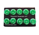 NRG Innovations Fender Washer Kit, Set of 10, Green with Color Matched Bolts, Rivets for Plastic FW-150GN