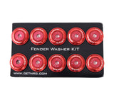 NRG Innovations Fender Washer Kit, Set of 10, Red with Color Matched Bolts, Rivets for Plastic FW-150RD