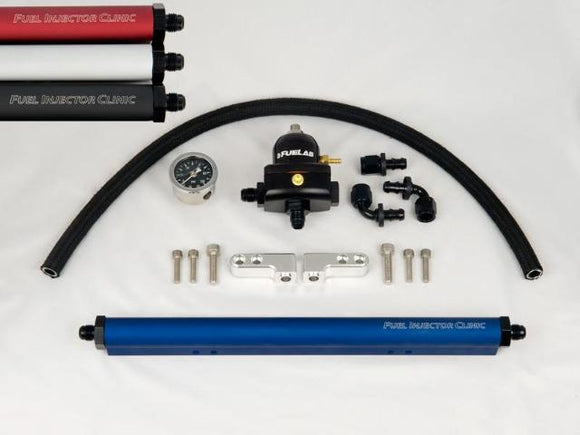 Fuel Injector Clinic Fuel Rail Kit With -8 Inlet & -6 Return Fitting for Evo 8/9