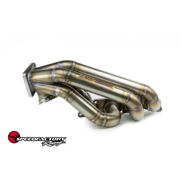 SpeedFactory Stainless Steel Turbo Manifold Sidewinder Style K Series T4 Divided Flange w Dual 44-46mm V-Band WG SF-04-058
