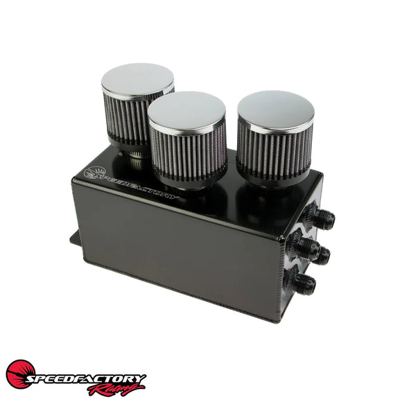 SpeedFactory Racing Black Edition 3‑Filter Oil Catch Can – Battery Tray Mount