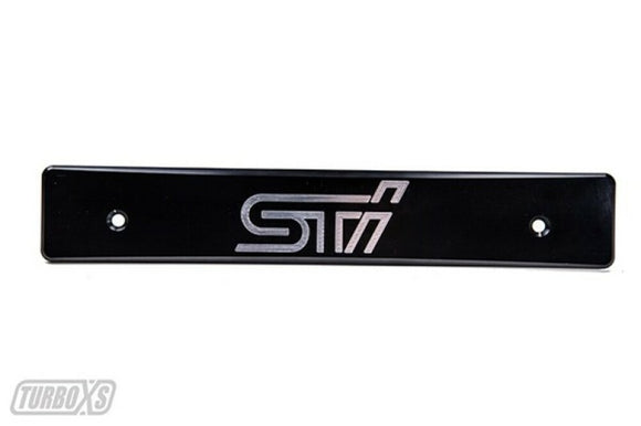Turbo XS Billet Alum Lic Plate Delete Blk Mach STi Logo for 15-17 Subaru WRX/Sti